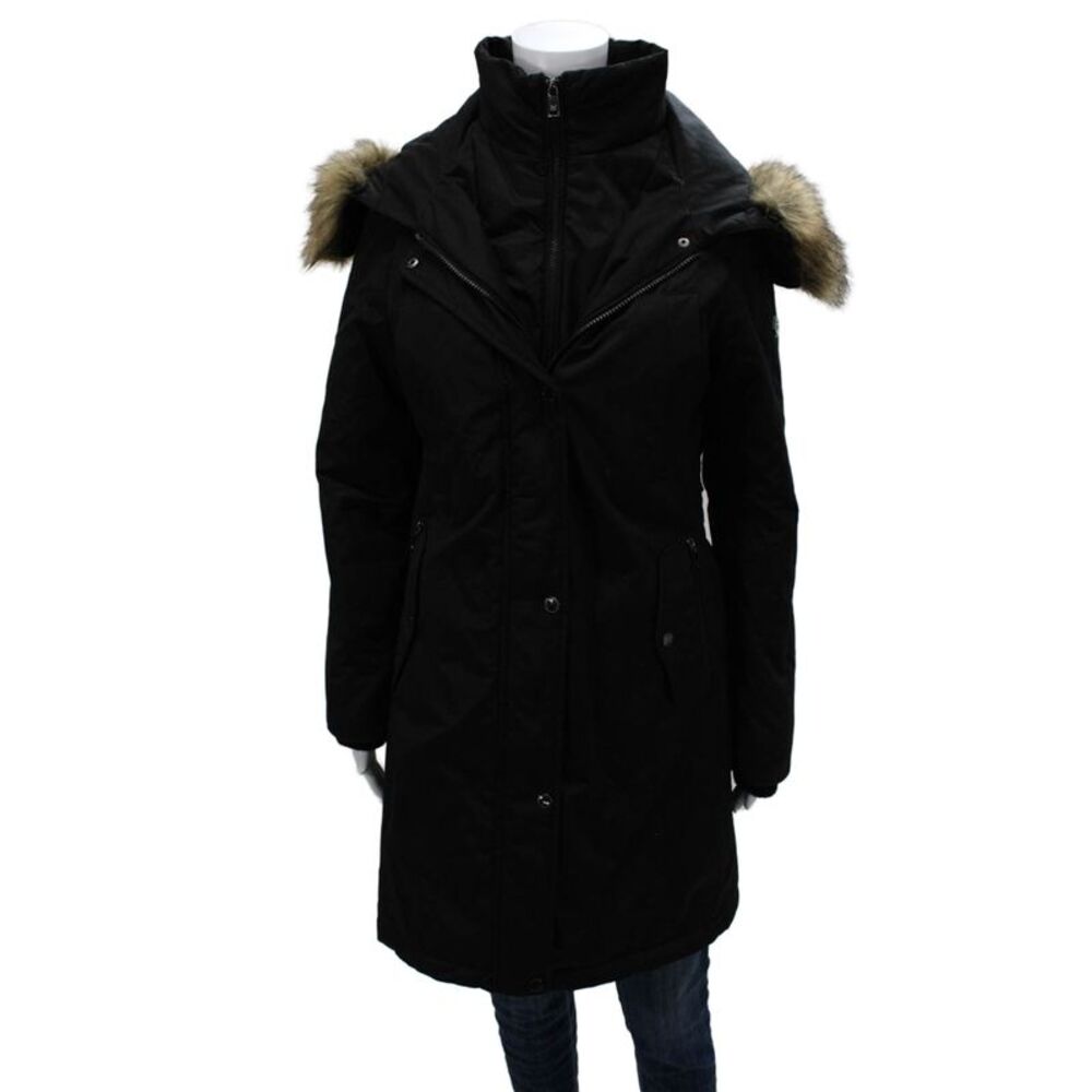 1 Madison Expedition Womens Black Parka High Neck Button Long Sleeve Size S